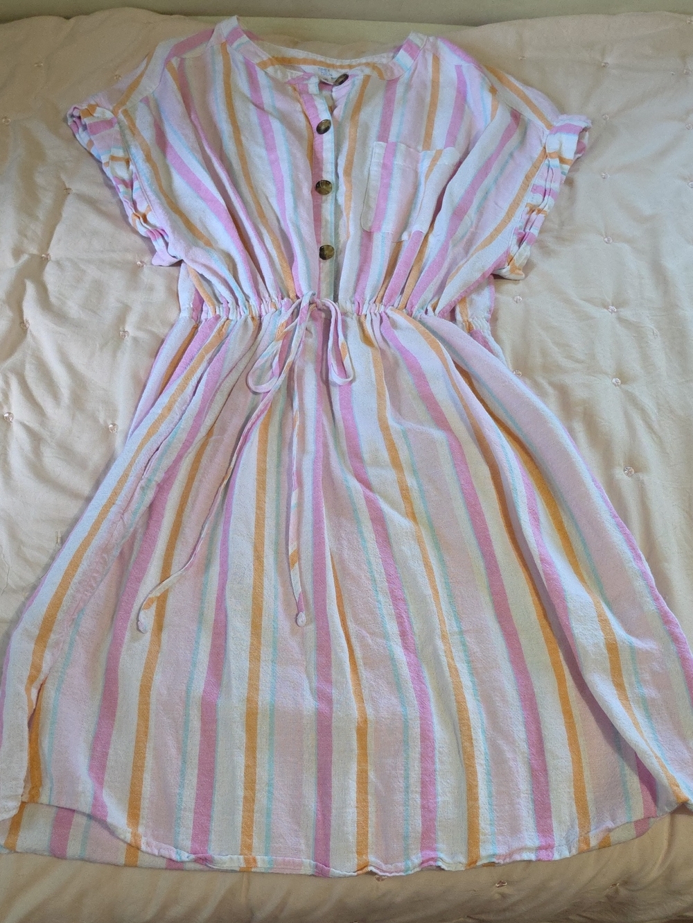 Time and Tru Pastel Striped Drawstring Waist Dress